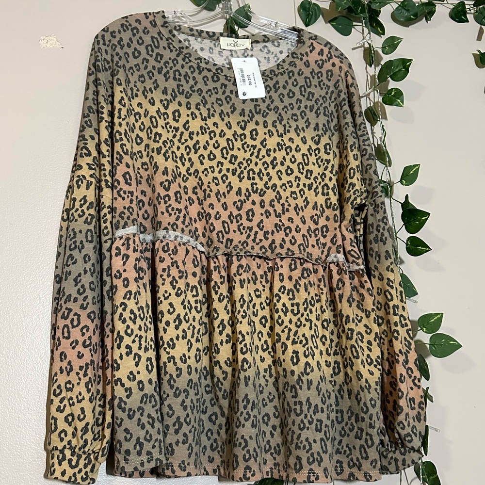 Leopard Print Long Sleeve Blouse